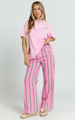 Alda Two Piece Set - Pasta Lovers Club Tee and Striped Pant Set in Pink