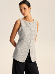 Textured Tweed Button Vest