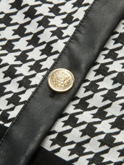 Houndstooth Paneled Cropped Knit Blouse