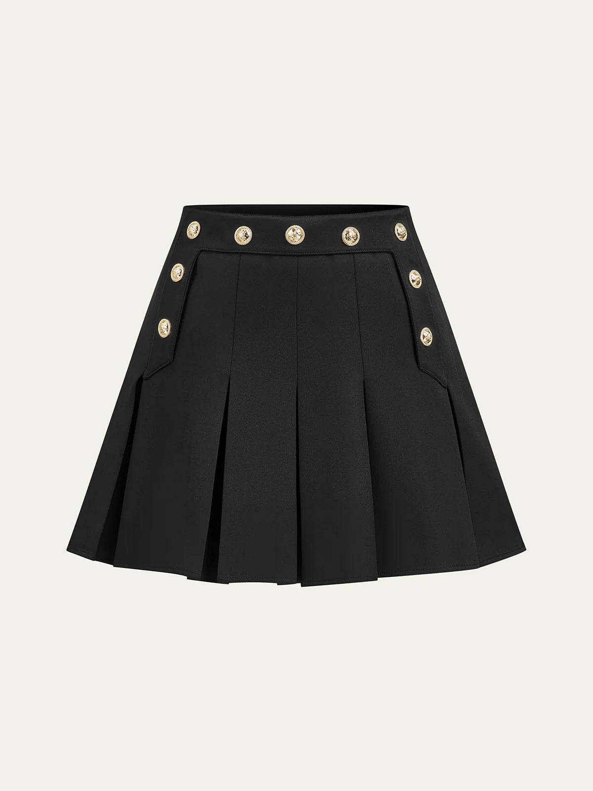 Pleated Mini Skirt with Decor Button