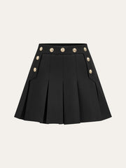 Pleated Mini Skirt with Decor Button