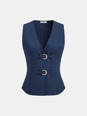 Buckle Detail Sleeveless V-Neck Vest