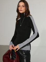 Two-Tone Turtleneck Wool Blend Sweater