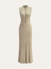 Wool Blend Ribbed Button Maxi Dress