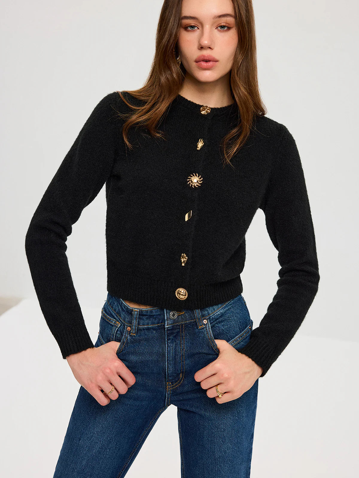 Wool Blend Metal Button Cardigan