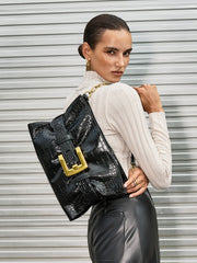 Belted Crocodile Patterned Tote Bag