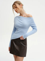 Wool-Blend Asymmetric Hem Knit Top