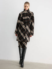 Plaid Wool-Blend Coat with Matching Scarf