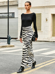 Zebra Print Satin Maxi Skirt