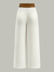 Faux Leather 2-Tone Waist Wide-Leg Pants