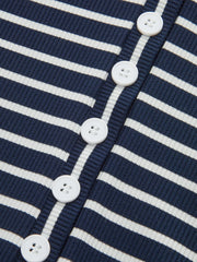 2 in 1 Striped Ribbed Paneled Long-Sleeve Blouse