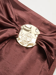 Metal Detail Satin Slit Midi Skirt