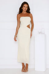 Perfect Vacay Strapless Mesh Maxi Dress Yellow