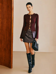 Metal Button Skinny Knit Top