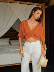 Cotton & Linen Criss-Cross Front Blouse