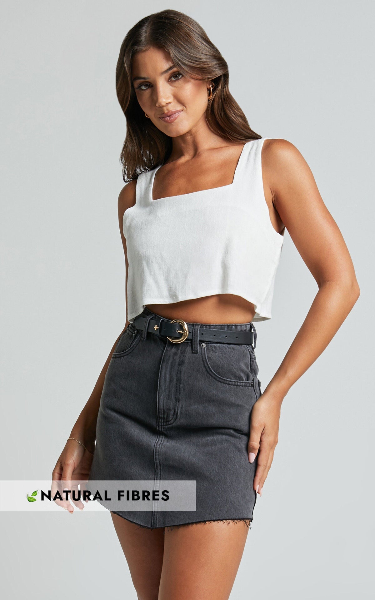 Adan Mini Skirt - Recycled Cotton Frayed Hem Denim Skirt in Black