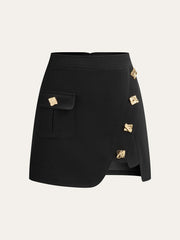 Metal Detail Asymmetric Hem Mini Skirt