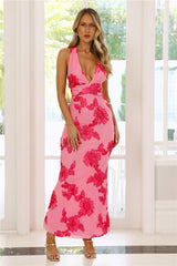 Lime Light Mesh Halter Maxi Dress Pink