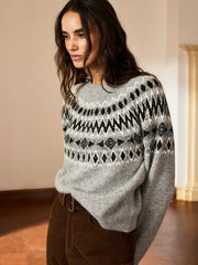 Fair Isle Pattern Crew Neck Knit Sweater
