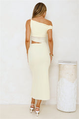 Shimmering Edge Off Shoulder Mesh Maxi Dress Yellow