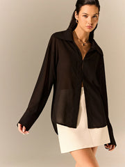 Semi-Sheer Chiffon Long-Sleeve Shirt