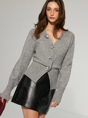 Wool Blend 3D Sequins Floral Cardigan