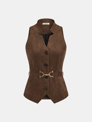 Belted Suede Effect Button-Front Vest