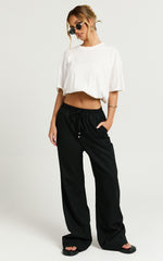 Hamilton Linen Pants - Straight Elasticated Mid Waist Pants in Black