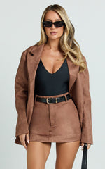 Priscilla Jacket - Faux Suede Relaxed Fit Jacket in Brown Tan