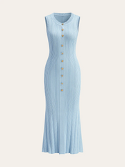Sleeveless Button-Front Knitted Maxi Dress