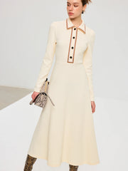 Contrast Trim Collared Midi Dress