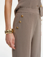 Houndstooth Metal Detail Mid-Waist Pants