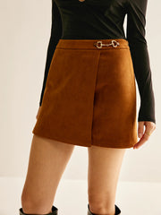 Metal-Detail Suede Effect Mini Skirt