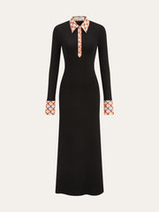 Print Trim Shirt Collar Maxi Dress