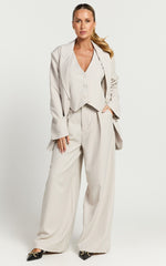 Melinda Pants - Recycled Tailored High Waisted Pleated Wide Leg Pants in Stone