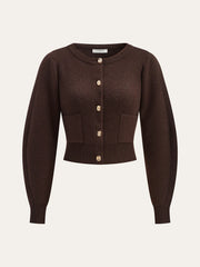 Lamb Sleeve Metal Button Knit Top and Skirt Set