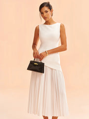 Sleeveless Asymmetric Pleated Midi Dress