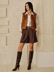 Double Button High-Waist Pleated Shorts