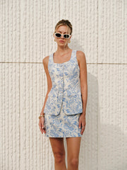 Jacquard Square-Neck Decor-Pockets Skirt Set