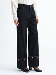 Mid-Waist Denim Cuffed Jeans