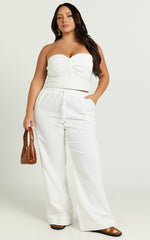 Hamilton Linen Pants - Straight Elasticated Mid Waist Pants in White