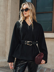 V-Neck Belted Cotton Blend Coat