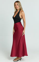 Amari Maxi Skirt - High Waisted Bias Cut Skirt in Wine