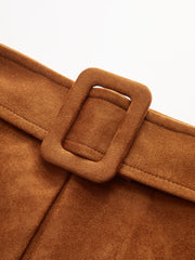 Suede Effect Belted Split Mini Skirt