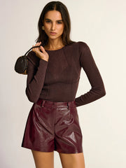 Semi-Sheer Slim Fit Wool Blend Knit Top