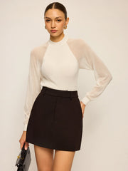 Sheer-Sleeved Cotton Knit Top
