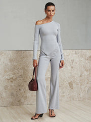 One-Shoulder Long Sleeve Top and Pants Set