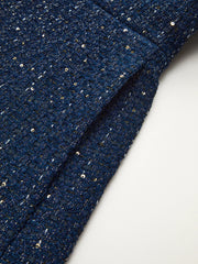 Metal Button Belted Tweed Jacket