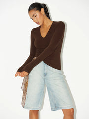 Bra-Free V-Neck Long-Sleeve Top