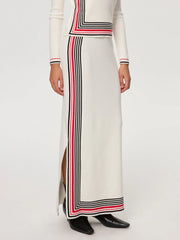 Striped Wool-Blend Slit Maxi Skirt